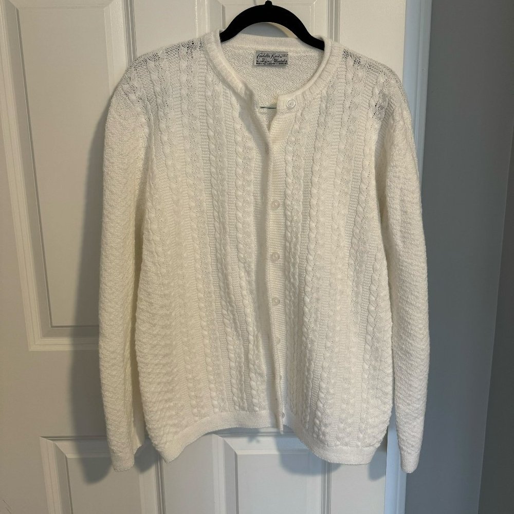 Vintage White Cuddle Knit Cable‎ Knit Button Cardigan